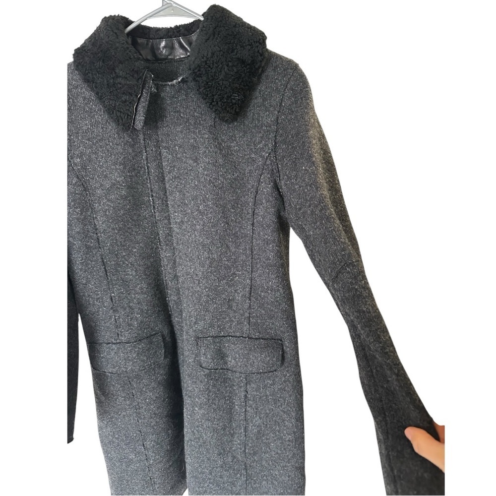 M0851 WOOL SHEARLING Collar Insulated WARM Pea Coat Trench Jacket Dark Grey M /8 - Picture 4 of 13